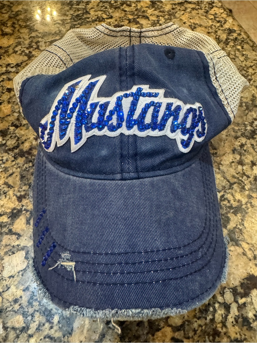 Mustangs Embellished Navy Mesh-Back Baseball Cap